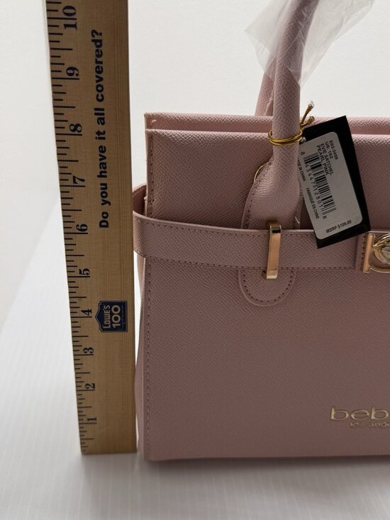 Bebe Pink Satchel Handbag Gold Hardware Structured Handle Purse NWT Work Luxury - Picture 9 of 10